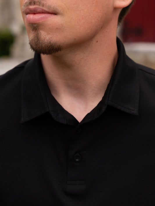Mercerised Long Sleeve Polo - Black