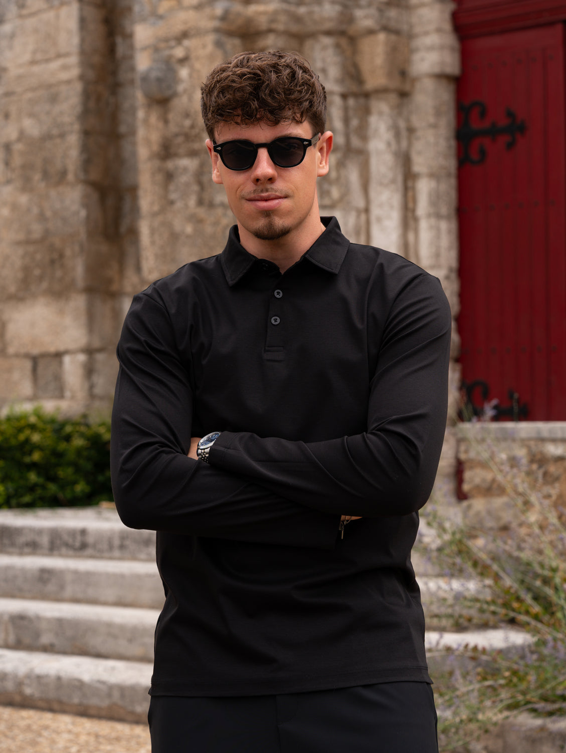 Mercerised Long Sleeve Polo - Black