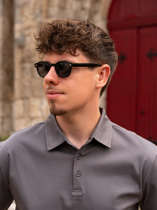 Mercerised Long Sleeve Polo - Grey