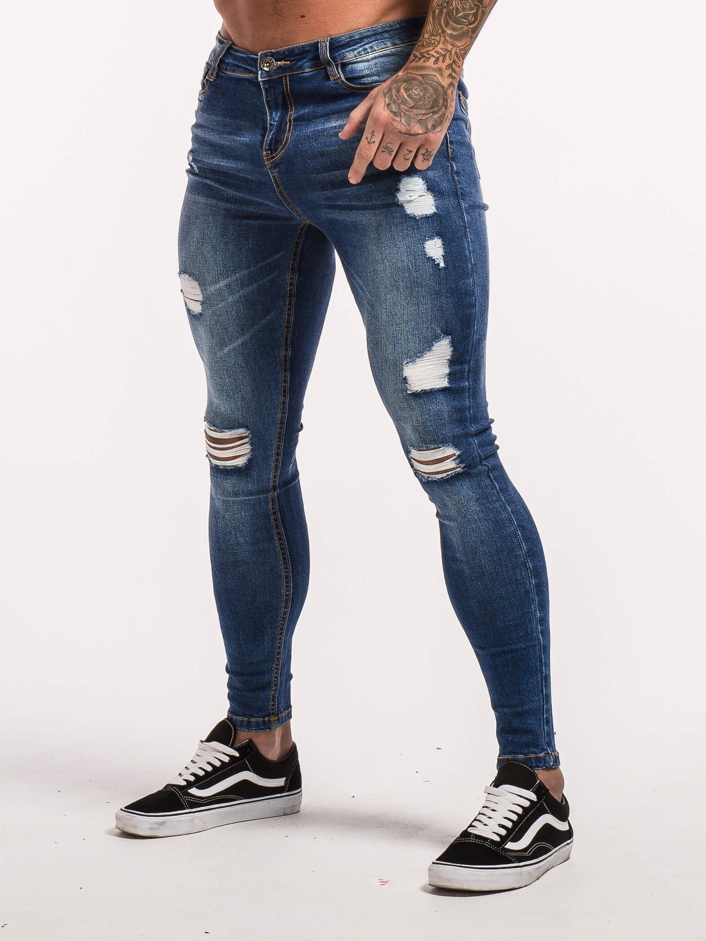 Stylish Michèllo jeans trousers and shorts in various sizes, colors, and styles for men, including class, ripped designs, and summer shorts.