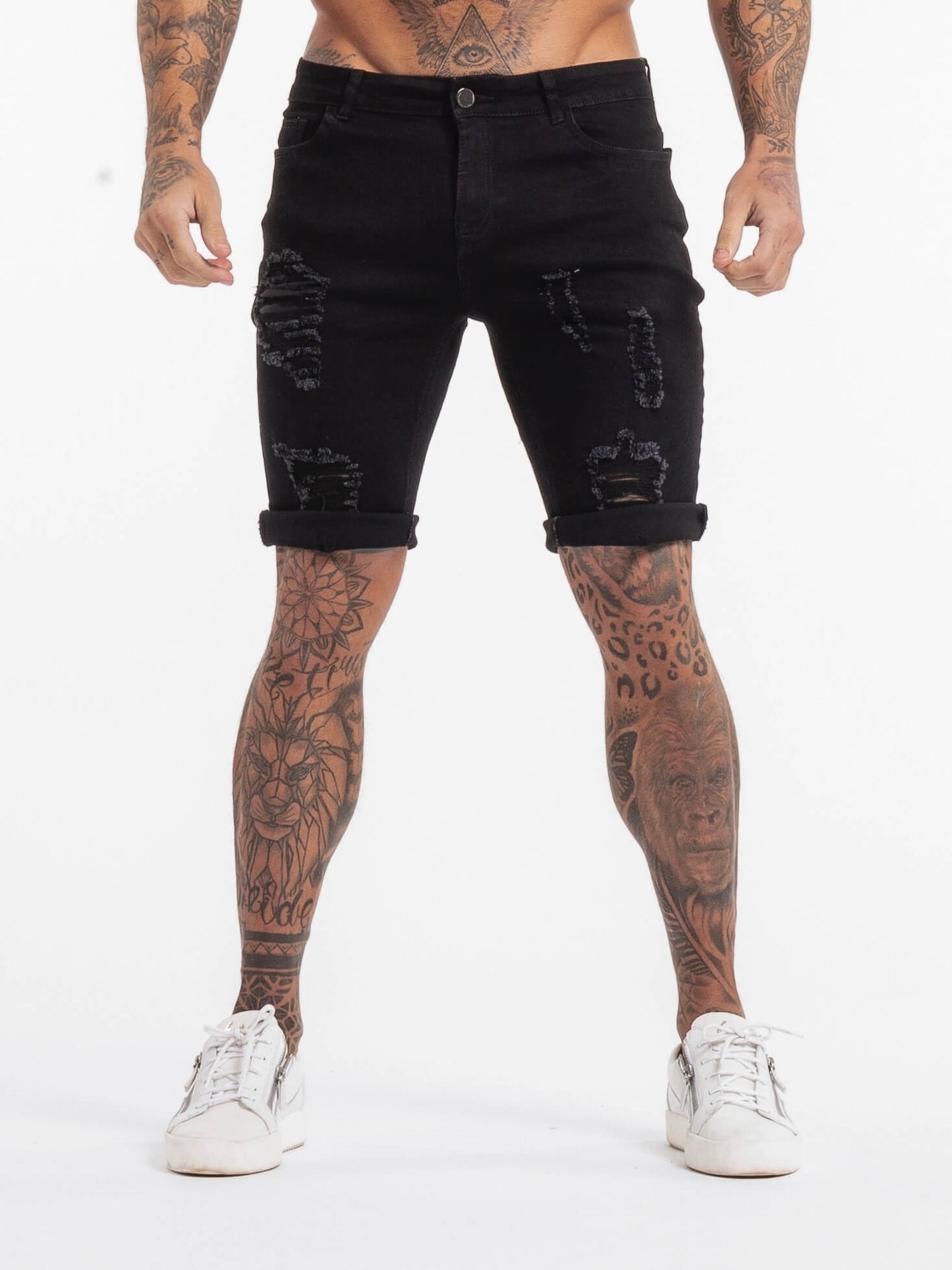 THE VITTORIO RIPPED DENIM SHORTS - BLACK