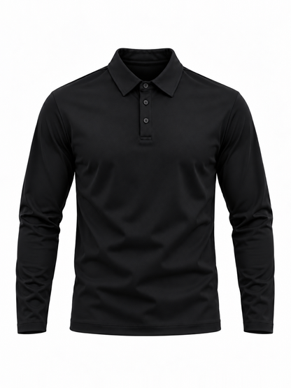 Mercerised Long Sleeve Polo - Black