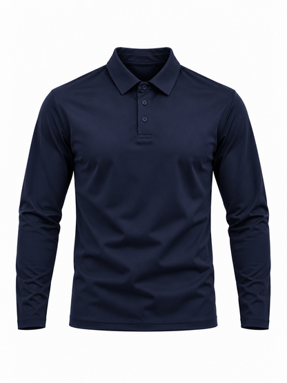 Mercerised Long Sleeve Polo - Dark Blue