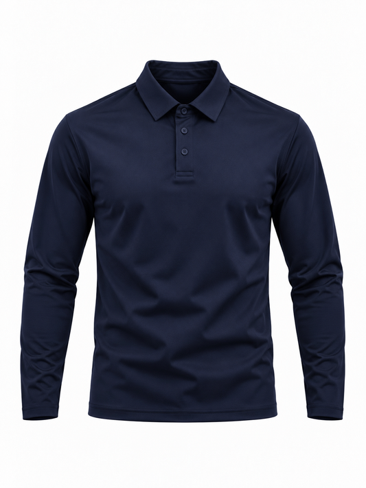 Mercerised Long Sleeve Polo - Dark Blue