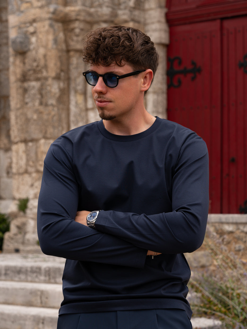 Mercerised Long Sleeve - Dark Blue