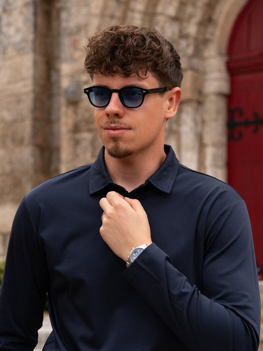 Mercerised Long Sleeve Polo - Dark Blue
