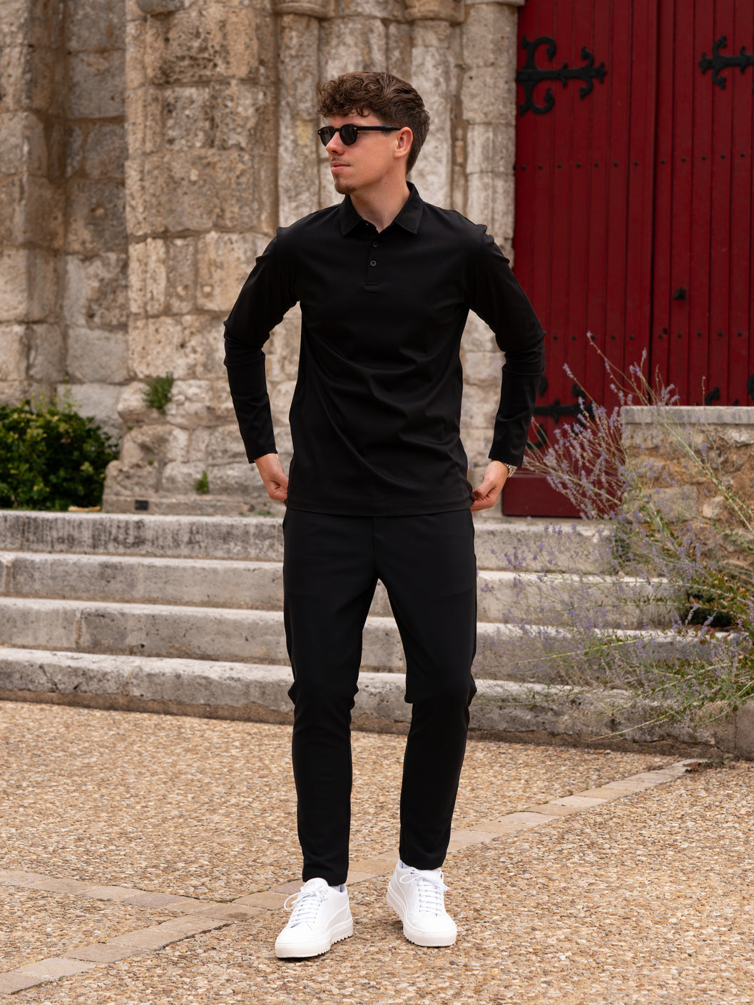 Mercerised Long Sleeve Polo - Black