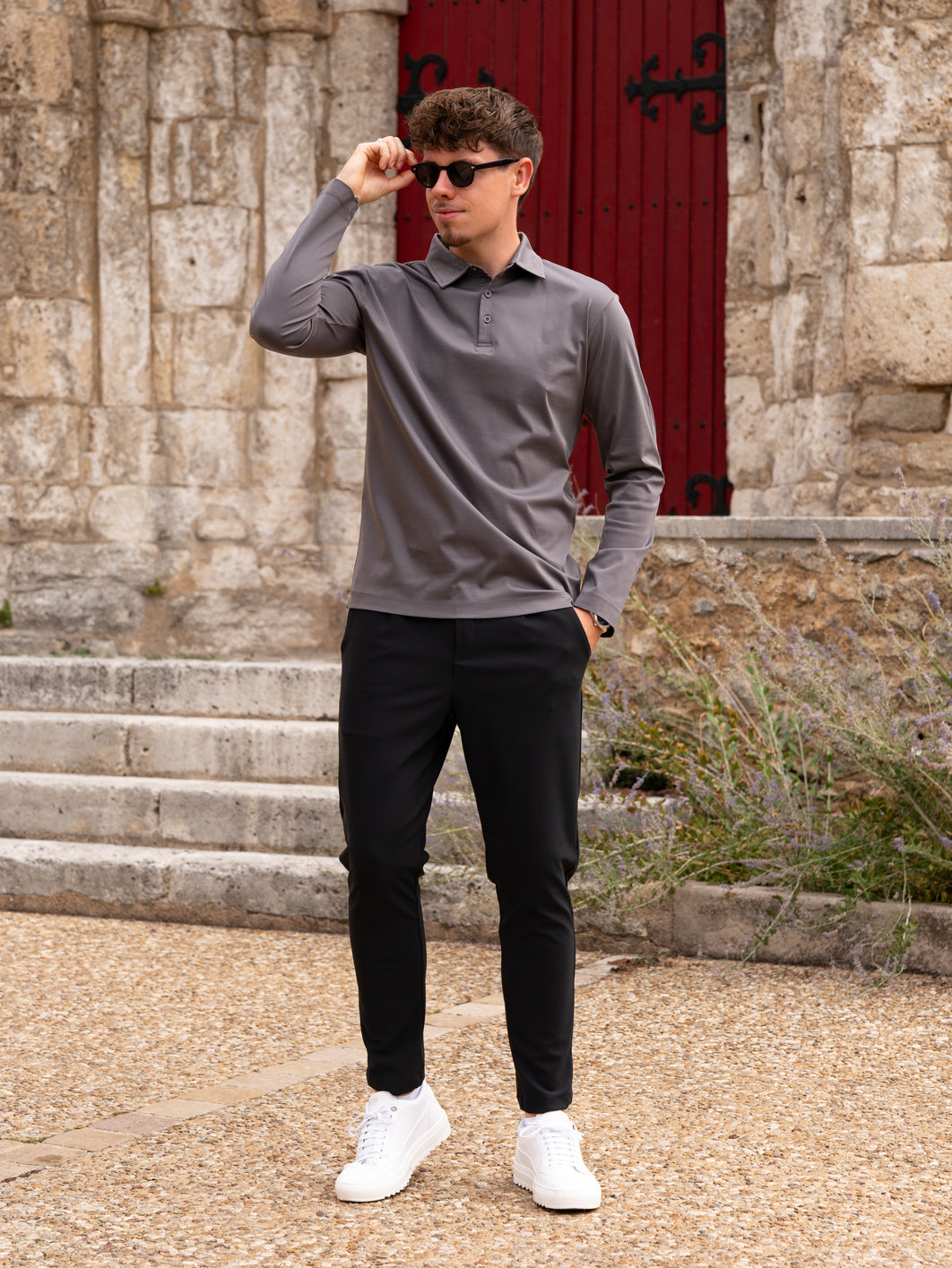 Mercerised Long Sleeve Polo - Grey
