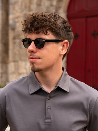 Mercerised Long Sleeve Polo - Grey