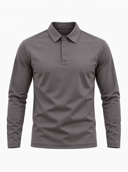 Mercerised Long Sleeve Polo - Grey