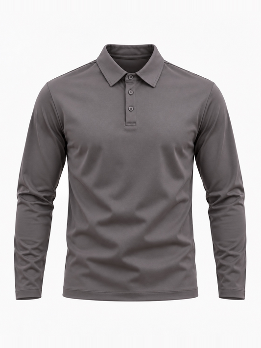 Mercerised Long Sleeve Polo - Grey