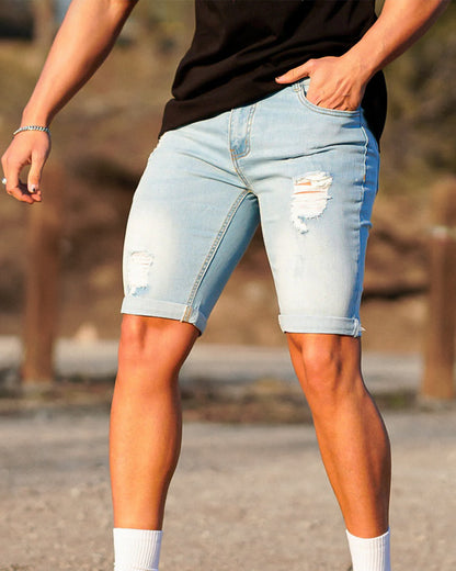 THE VITTORIO RIPPED DENIM SHORTS - LIGHT BLUE